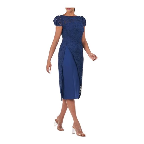 Kay Unger Dress  Zelda Lace mini blue size 2 - Picture 1 of 9